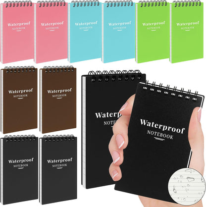 wavamawa 6 Pack Waterproof Notebook, 3x5 Pocket Notepad, Small Top Spiral Stone-Paper Notepad, Mini Pocket Notebook, Little Memo Note Pads for Outdoor, Office, School, Travel (Black)