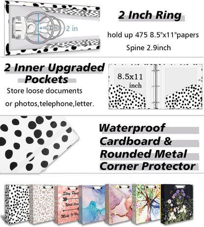 3 Ring Binder 1 Inch, Three Ring Binders Organizer with Clipboard, 5-Tabs Pockets Dividers, Plastic Folder, 18 Divider Stikers, BVSSX Pretty Binder with Pen Loop (Black Weeds, Letter Size)