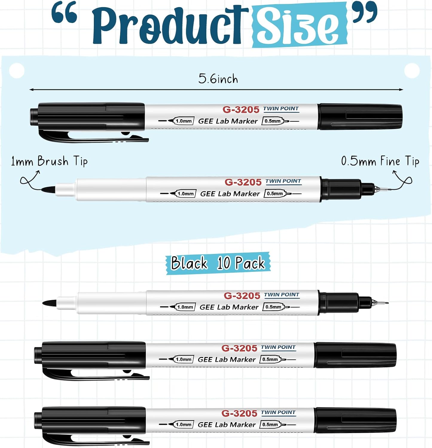 Janlaugh 6 Pcs Alcohol Resistant Laboratory Markers, Black Dual Head Permanent Freezer Pens with 0.5mm Fine Point and 1.0mm Makers Tip, Designed for Industrial, Lab and Hospital Use (Black)