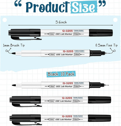 Janlaugh 6 Pcs Alcohol Resistant Laboratory Markers, Black Dual Head Permanent Freezer Pens with 0.5mm Fine Point and 1.0mm Makers Tip, Designed for Industrial, Lab and Hospital Use (Black)