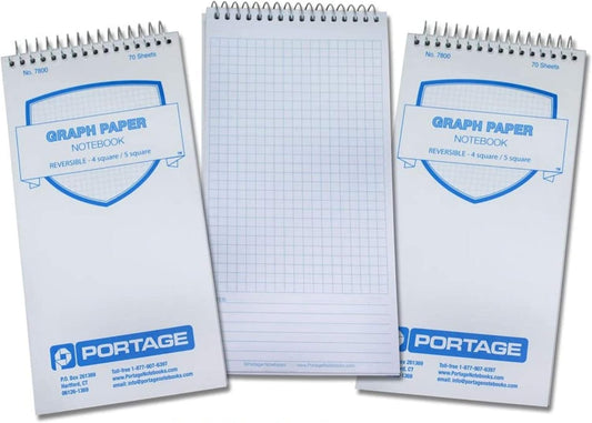 Portage Graph Paper Notebook – Top Bound Spiral Grid Notepad, Small Graph Notebook Writing Pad, Grid Paper, Reversible 4 Square / 5 Square with Notes Template, Extra Thick Cover For Extra Stability –