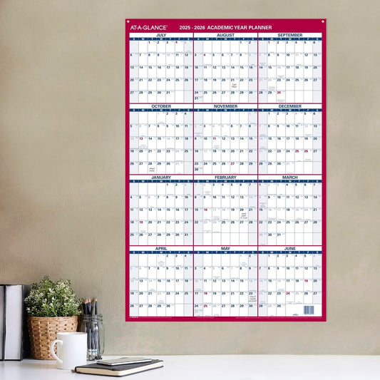 AT-A-GLANCE Dry Erase Calendar 2026-2027 Academic & Regular Year Wall Planner, 12-Month, 24" x 36", Double Sided, Vertical (PM210S28)