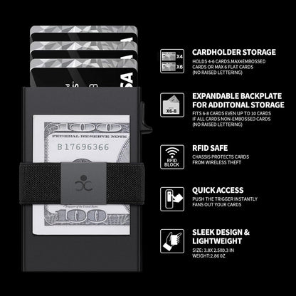 SEMORID Slim Aluminum Card Holder Wallet for Men, Durable Expandable Backplate, RFID Blocking Minimalist Metal Pop Up Wallet, Holds 12+ Cards Plus Cash (Black)