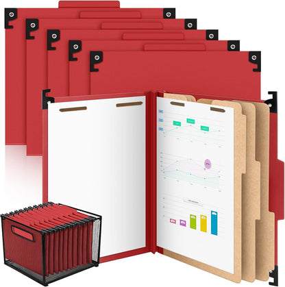 Henoyso 10 Pcs Hanging Classification Folders Bulk with 2 Prongs, 1 Divider Letter Size, 2 Inch Expansions Pressboard File Folder, 1/3-cut Tab File Organizer (1 Divider,Green)