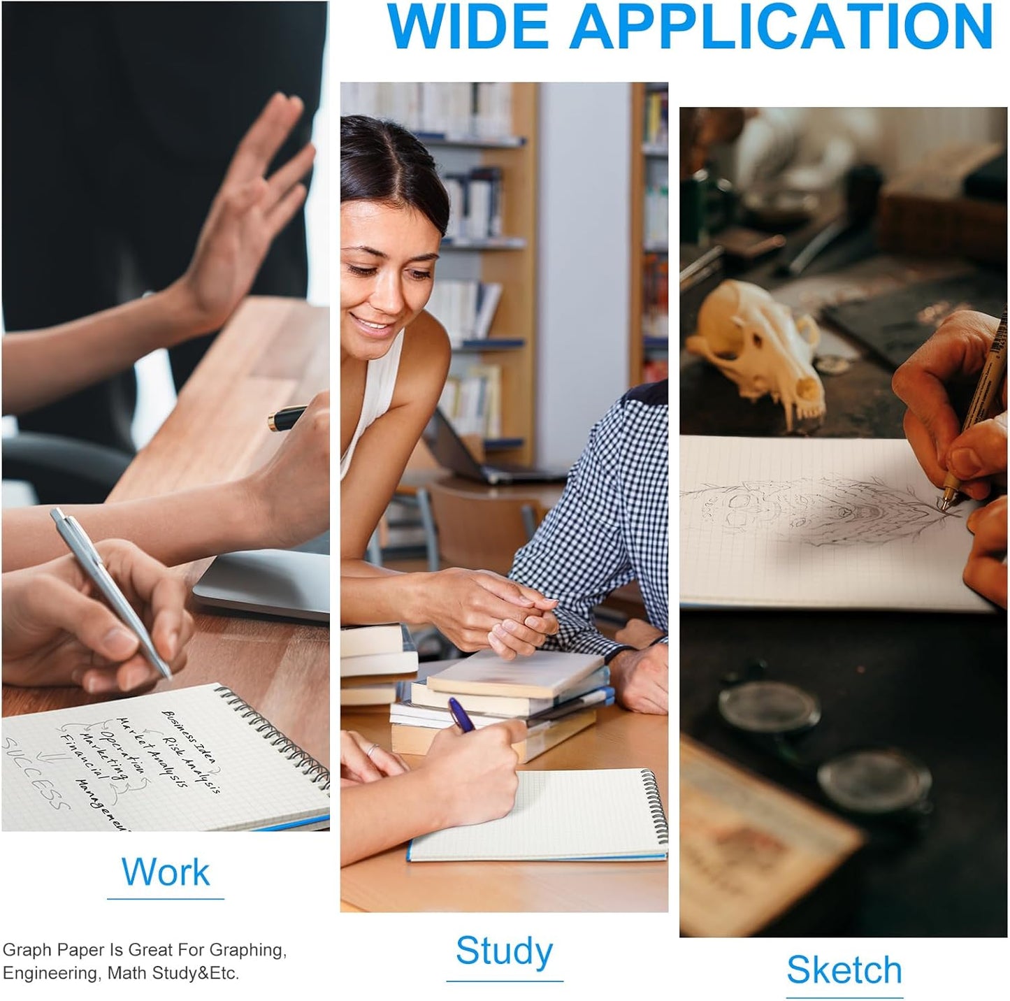 Engrowtic 2 Pack Graph Paper Spiral Notepad A5 Top Wirebound Notepad Grid Notebook Steno Pads Memo Notebook Grid Paper 140 Pages for Writing Sketching Drawing Office Supplies (Black)