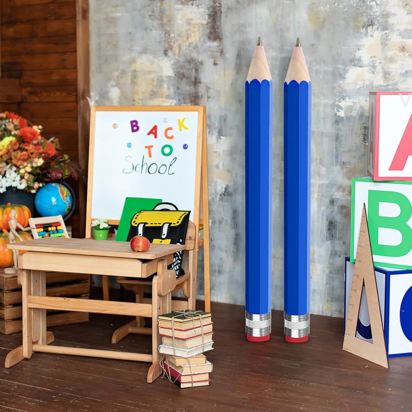 2 Pack Wooden Jumbo Pencil for Prop Gifts Decor 14 Inch Funny Big Novelty Pencil with Cap Yellow