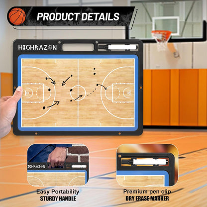 Dry Erase Basketball Clipboard for Coach, Premium Tactical Basketball Coaching Board, Double Sides Full & Half Court Dry Erase Board with Marker