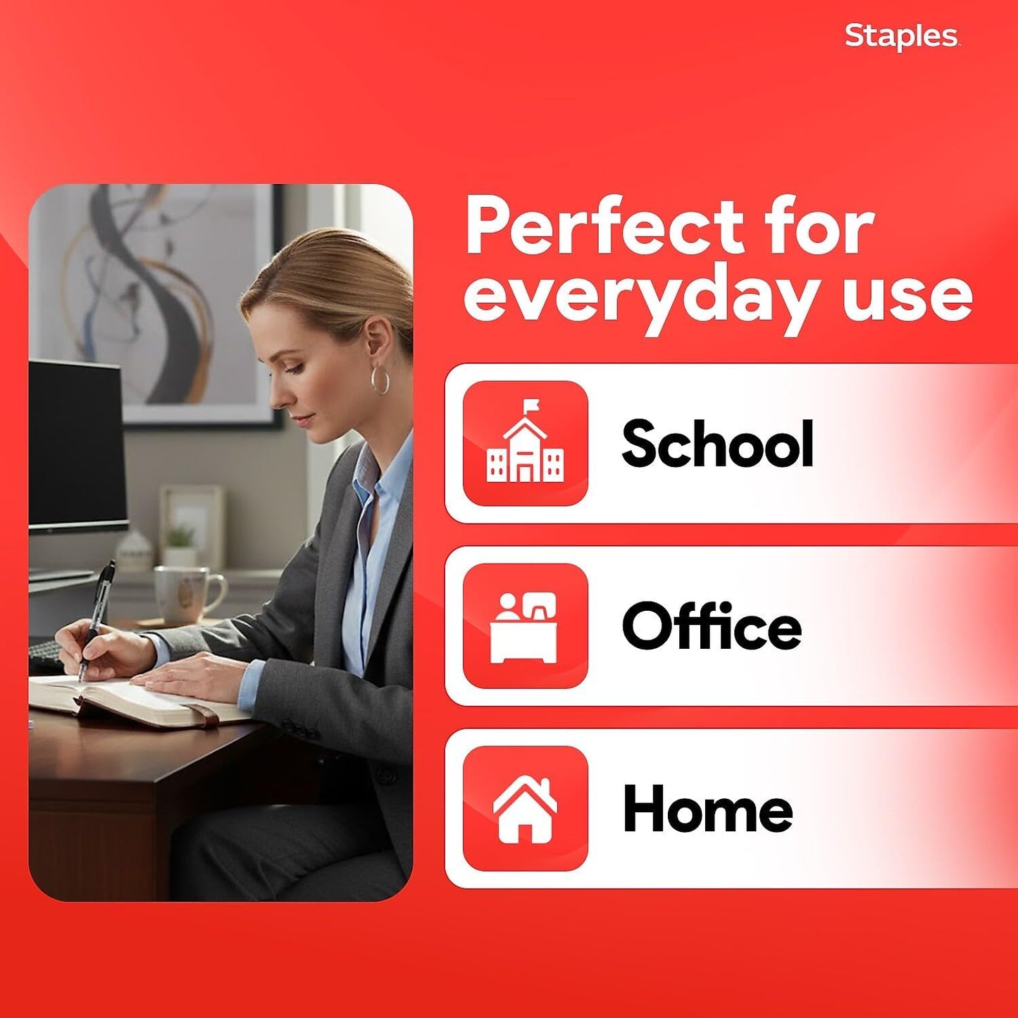 STAPLES Retractable Ballpoint Pens, Fine Point, Black Ink, 12 Pack – Smooth, Reliable Writing Pens for Office & School Use