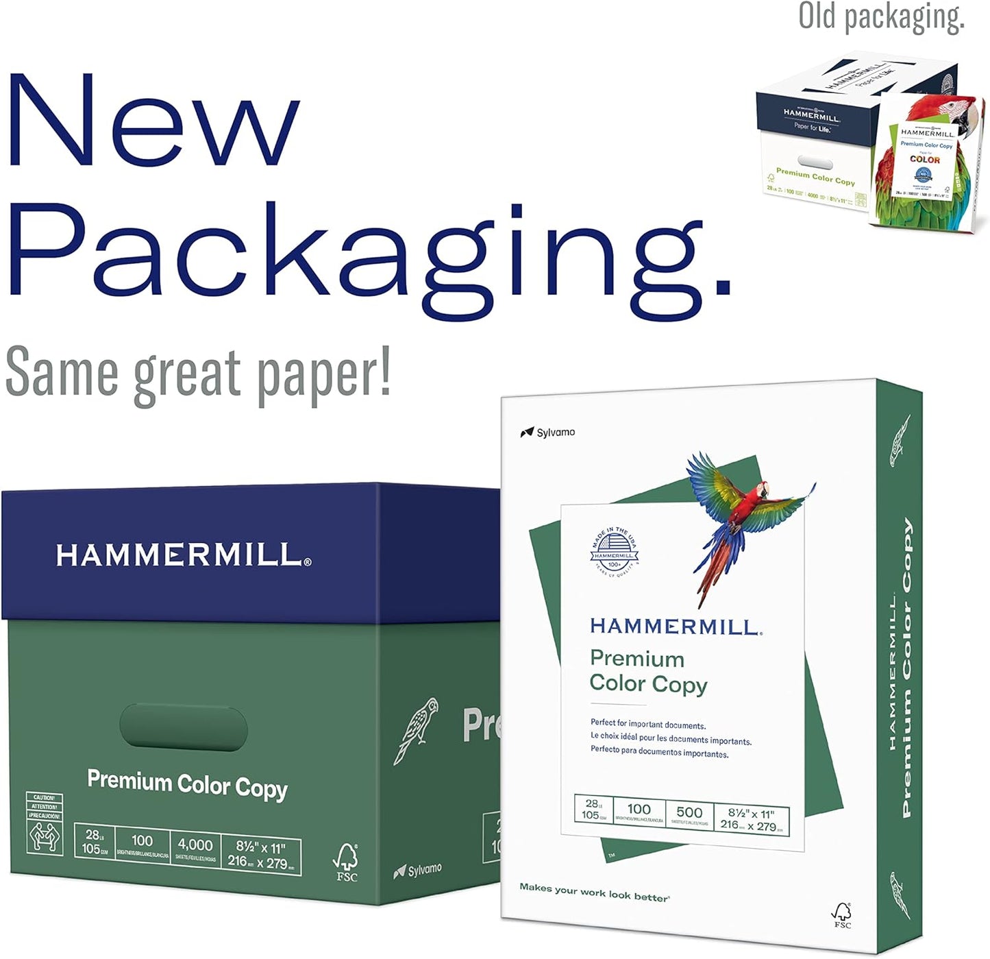 Hammermill Printer Paper, Premium Color 28 lb Copy Paper, 8.5 x 11-5 Ream (2,500 Sheets) - 100 Bright, Made in the USA, 102450C, White