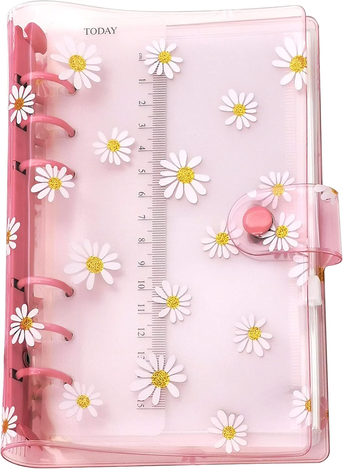 A6 A5 6-Holes Colorful PVC Cover Round Ring View Binder with Snap Button Closure File Folder for Loose Leaf Sheet Protectors Notebook Refill (Pink Daisy, A5 Mini Set) - Colors A