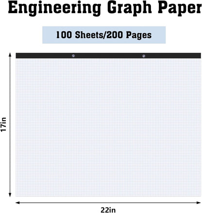 BESARME Large Engineering Graph Paper 22" x 17", 100 Sheets/200 Pages Large Graph Paper Pad Engineering Papers Drafting Papers for Engineer Architect Designer Mathematician Draftsman