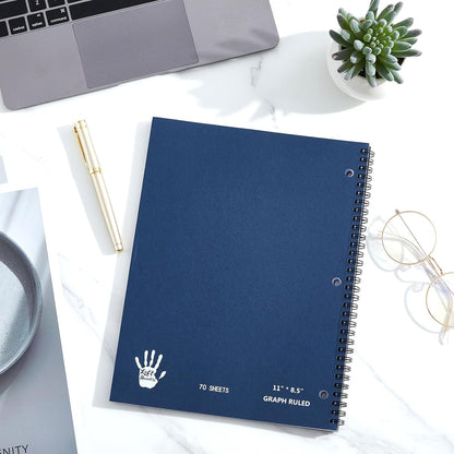 Henoyso 11" x 8.5" Lefty Spiral Graph Paper Notebook, Left Handed 1 Subject 4x4 Grid Paper Notebook, Blue Covers 70 Sheets Easy Tear-off for Maths Geometry Drawing, Gifts for Students