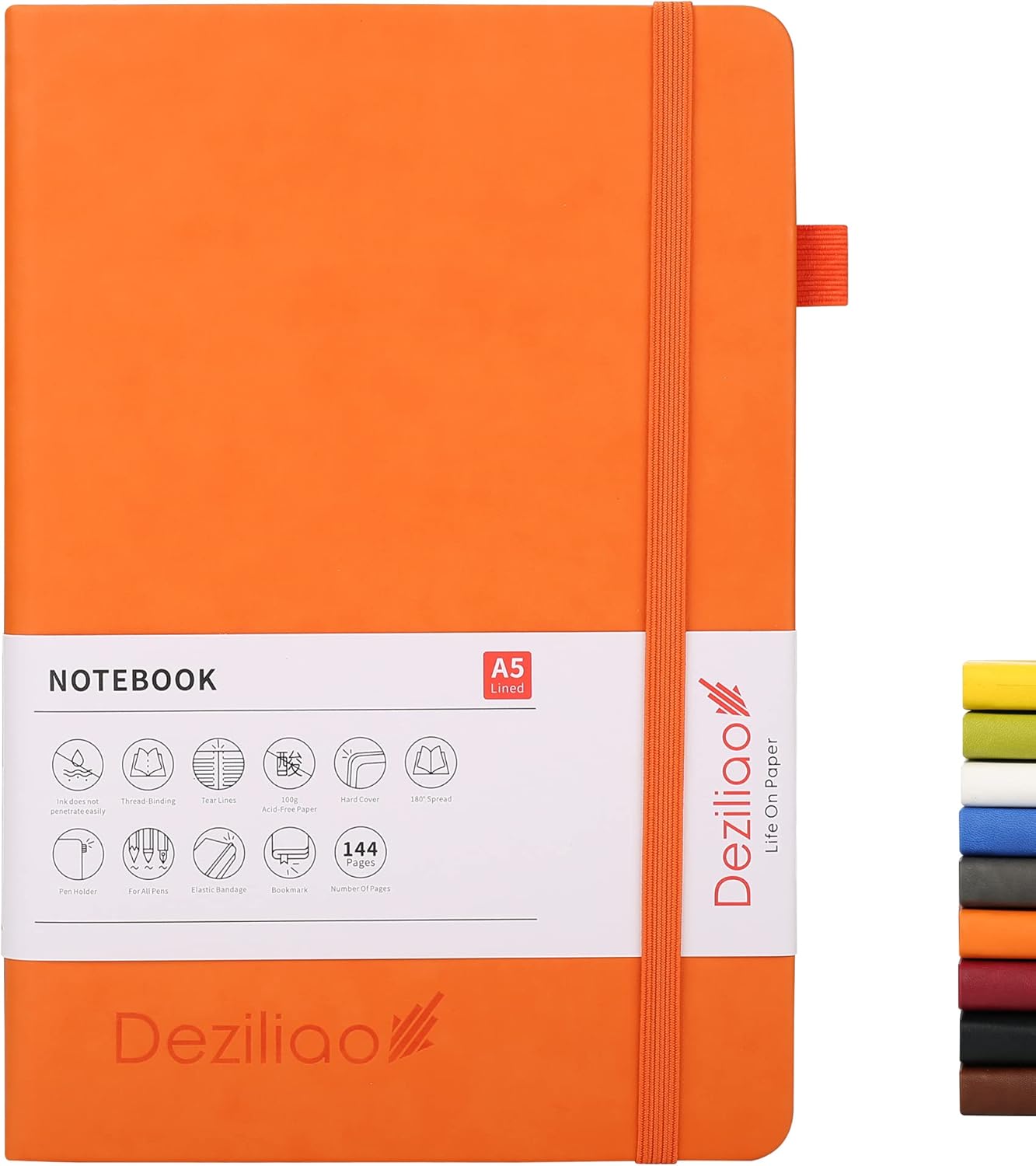 Deziliao Lined Journal Notebooks with Pen Loop, Hardcover Notebook Journal for Work, 100Gsm Premium Thick Paper with Inner Pocket, Medium 5.7"x8.4", （Black, Ruled）