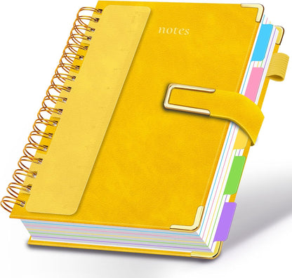 Hardcover Spiral Notebook College Ruled, 8"x10" Leather Journal Notebook with Magnetic Closure, 300 Pages 5 Subject Notebook with Dividers Tabs Journal for Women Men, Work, School(Rose Red)
