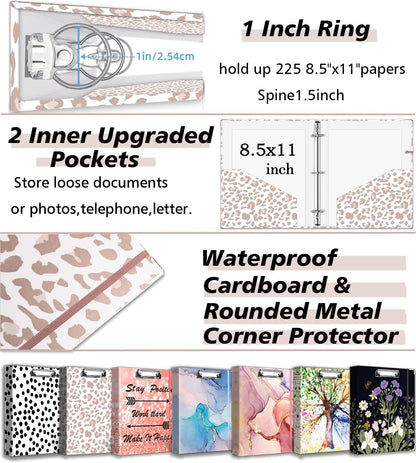 3 Ring Binder 1 Inch, Three Ring Binders Organizer with Clipboard, 5-Tabs Pockets Dividers, Plastic Folder, 18 Divider Stikers, BVSSX Pretty Binder with Pen Loop (Black Weeds, Letter Size)
