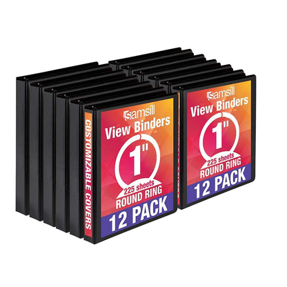 Samsill 3 Inch 3 Ring Binders, Economy Round Ring, Clear View Cover, 550 Sheet Capacity - for School, Home, Office - Black, 4 Pack