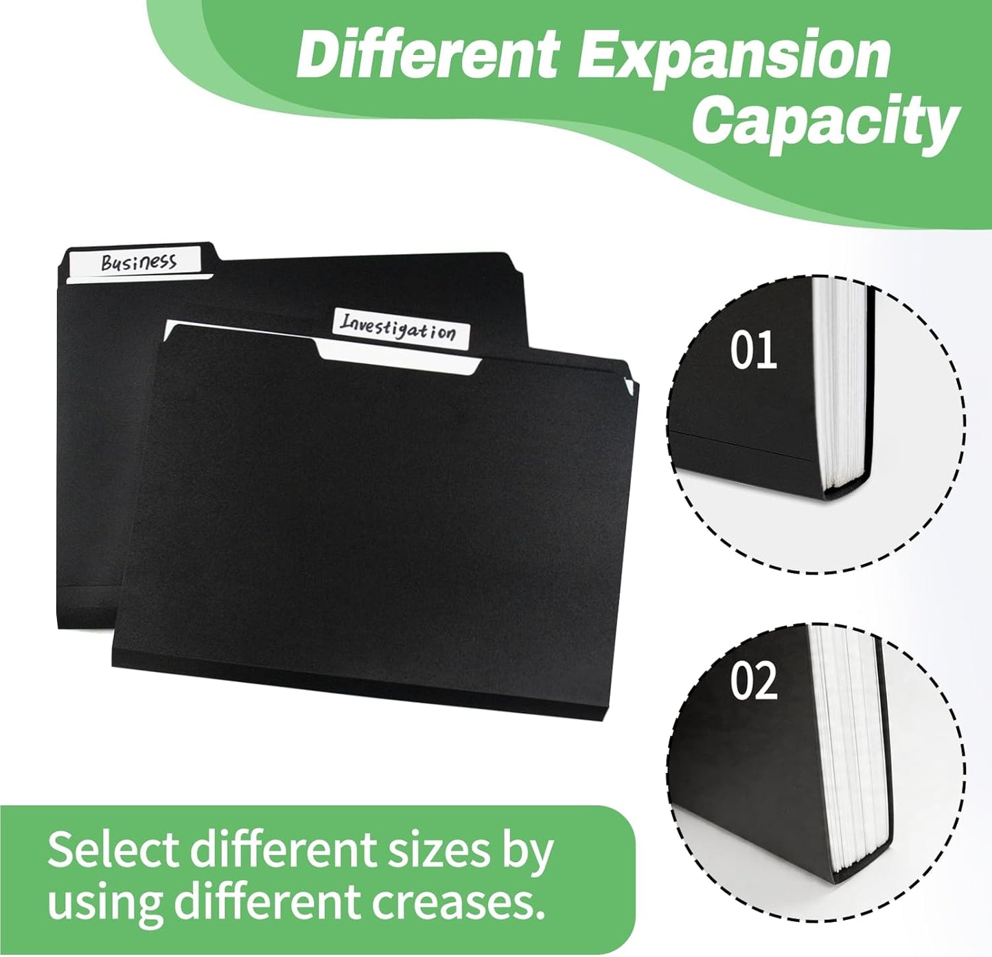 Black File Folders, 6-Pack, 1/3 Tab Filing Folders for 8.5x11 Letter Size Documents, Great for Organizing and Easy File Storage (6 Pack)
