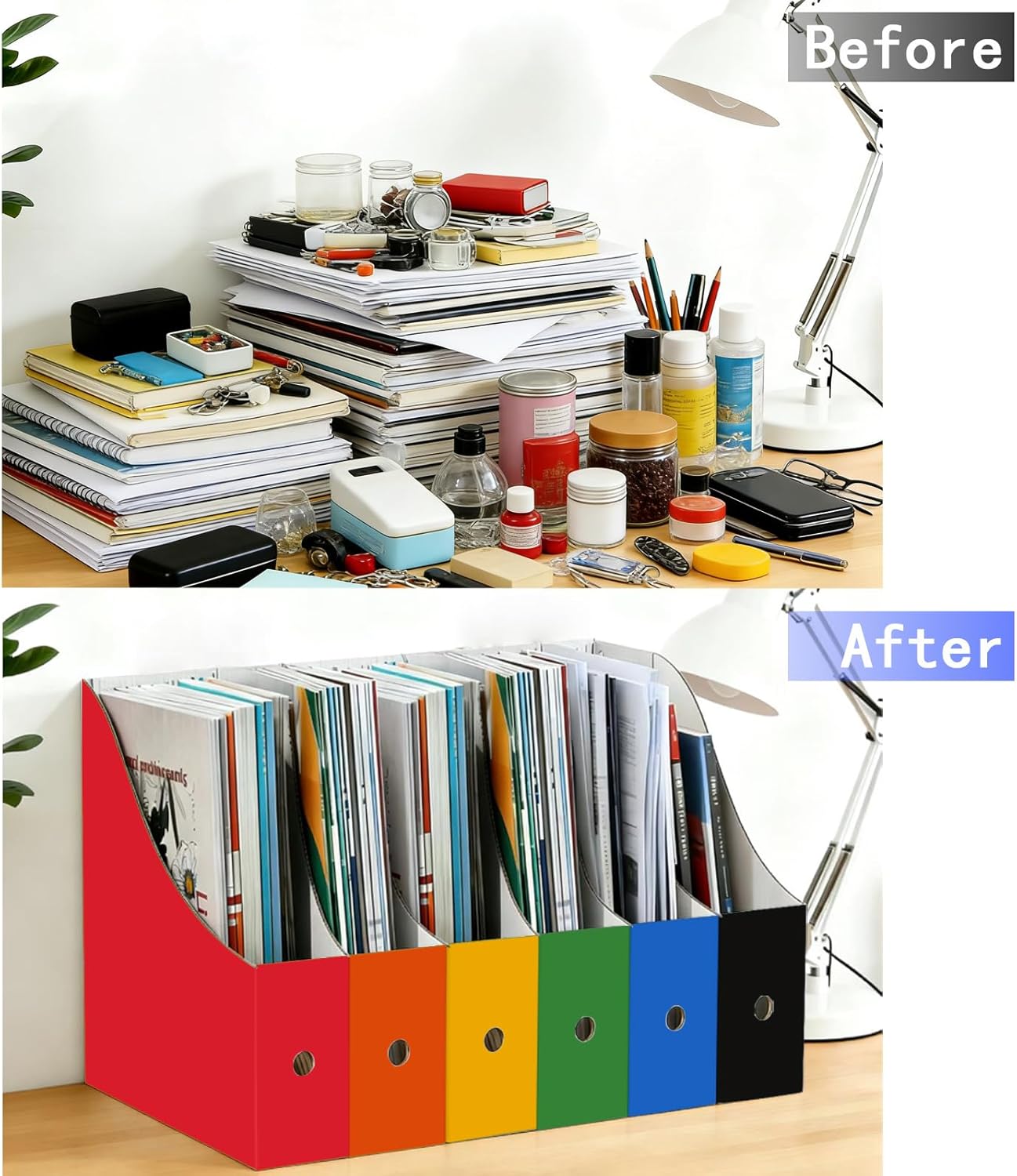 Limitliho 2 Pack Black Cardboard Magazine File Holder for Desktop, Book Bins for Classroom Library, Office or Home, Vertical Paper Boxes for Storage with Label(10.6" H x 10.2" L x 3.5" W in)