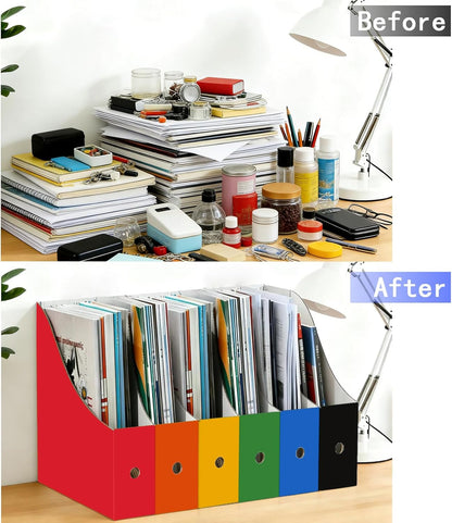 Limitliho 2 Pack Black Cardboard Magazine File Holder for Desktop, Book Bins for Classroom Library, Office or Home, Vertical Paper Boxes for Storage with Label(10.6" H x 10.2" L x 3.5" W in)