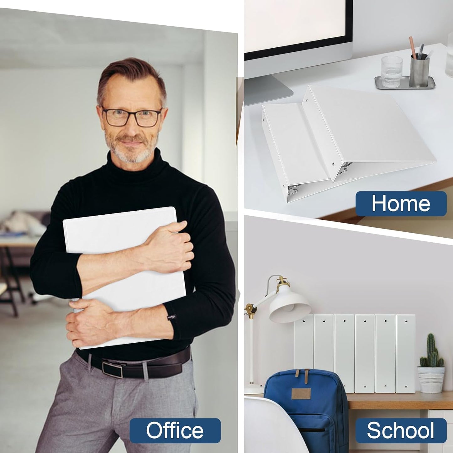 1.5-Inch 3-Ring Binder with Pockets, 1-1/2’’ Premium View Binders with Three Ring Binders Holds up to 325 Sheets US Letter Size, Bulk Pack of 6, Perfect for Home, Office, and School (1.5-inch) White