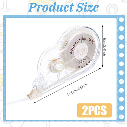 100 Ft Long Correction Tape, Tear-Resistant White Correction Tape Smooth Glide Quick Dry Correct Tapes for School Office Supplies, Crafting, Note Taking, Journal (2 Pieces)