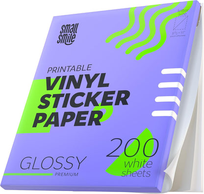 Premium Printable Vinyl Sticker Paper for Inkjet Printer and Laser - 20 White Matte Sticker Paper Waterproof - Durability Adhesive Paper 8.5 x 11, Fast Dry, Holds Ink Well, Great for Cutting Machines