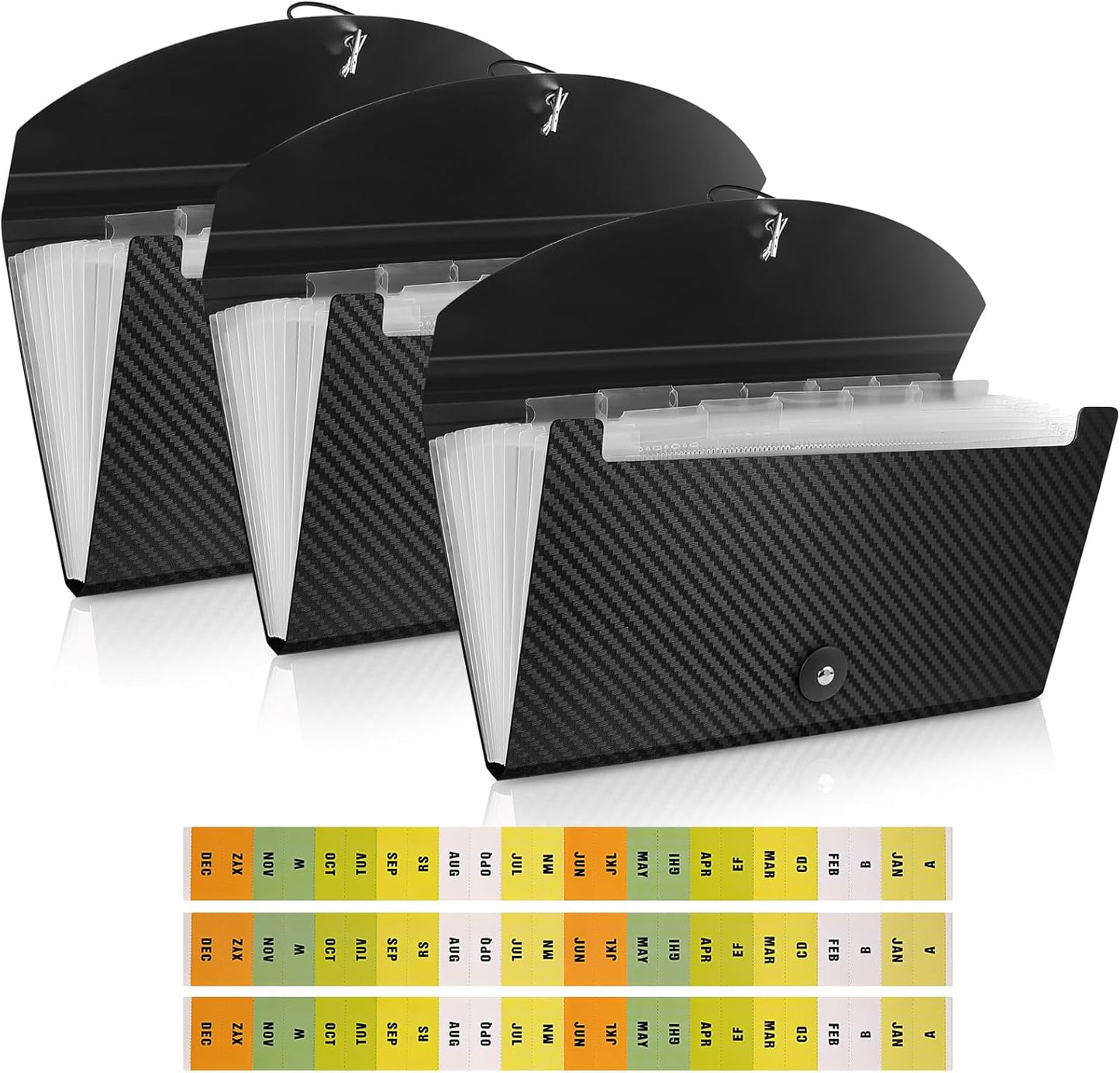 Expanding Accordion File Folder with Tabs and Elastic Closure, 13 Pocket File Organizer for A4 Documents, Receipt & Bill Organizer, Portable Document Holder for Home Office School Travel, Black 3 Pack
