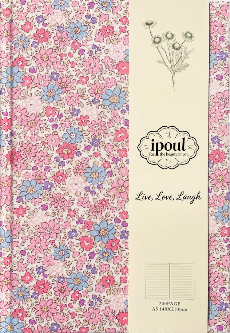 ipoul Flower Notebook, A5, 6x8, Hardcover, Lay Flat, Lined Paper, Journal for Women, Writing Notebook, Pretty, Hibiscus, Pink, Birthday Gifts for Women, Wedding Shower Gifts, Mothers Day Gift