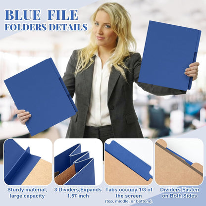 AmazingSpark 12 Packs Dark Blue Classification Folders Letter Size, 1 Divider, 1/3-cut Tab, File Folders with Fasteners, Prongs, Expanding File Organizer Bulk for Office Employee, Coworker, Staff