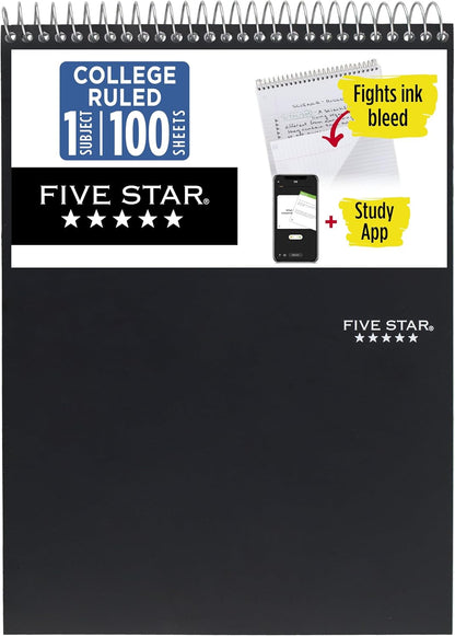 Five Star Top Spiral Notebook + Study App, 1 Subject, College Ruled Notepad, 8-1/2" x 11", 100 Sheets, Fights Ink Bleed, Water Resistant Cover, Seaglass Green (820058C-ECM)