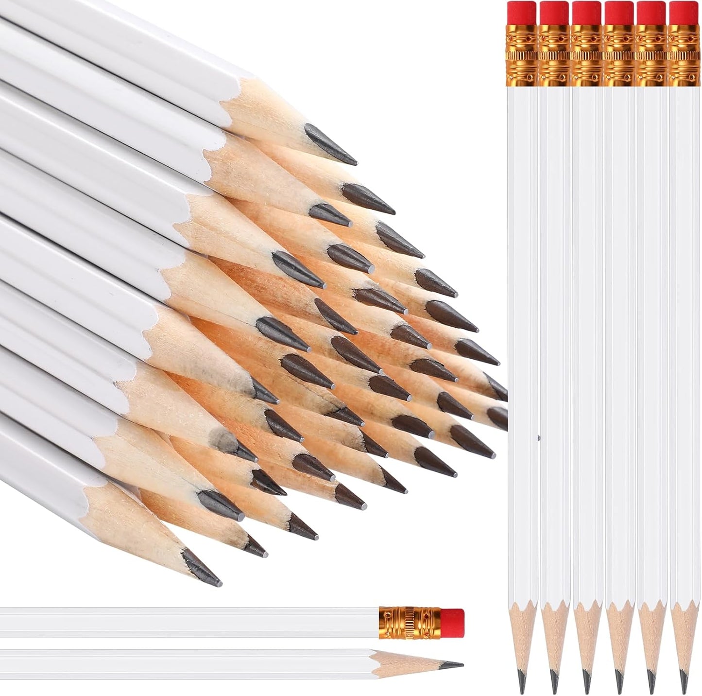 TecUnite 60 Pcs HB Pencils #2 Unsharpened Wood Cased Pencils with Eraser Hexagonal Pencil Cute Graphite No 2 Pen for Adults Gifts Exam School Office Sketching Learning (Wood Color, Silver)