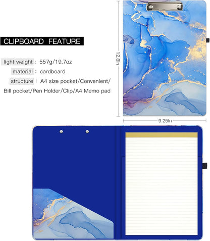Hongri Clipboard Folio with Refillable Lined Notepad and Interior Storage Pocket for Students, Classroom, Office, Women, Man, Cute Custom Pattern, Size 12.8 x 9.2 in, Classic Flower