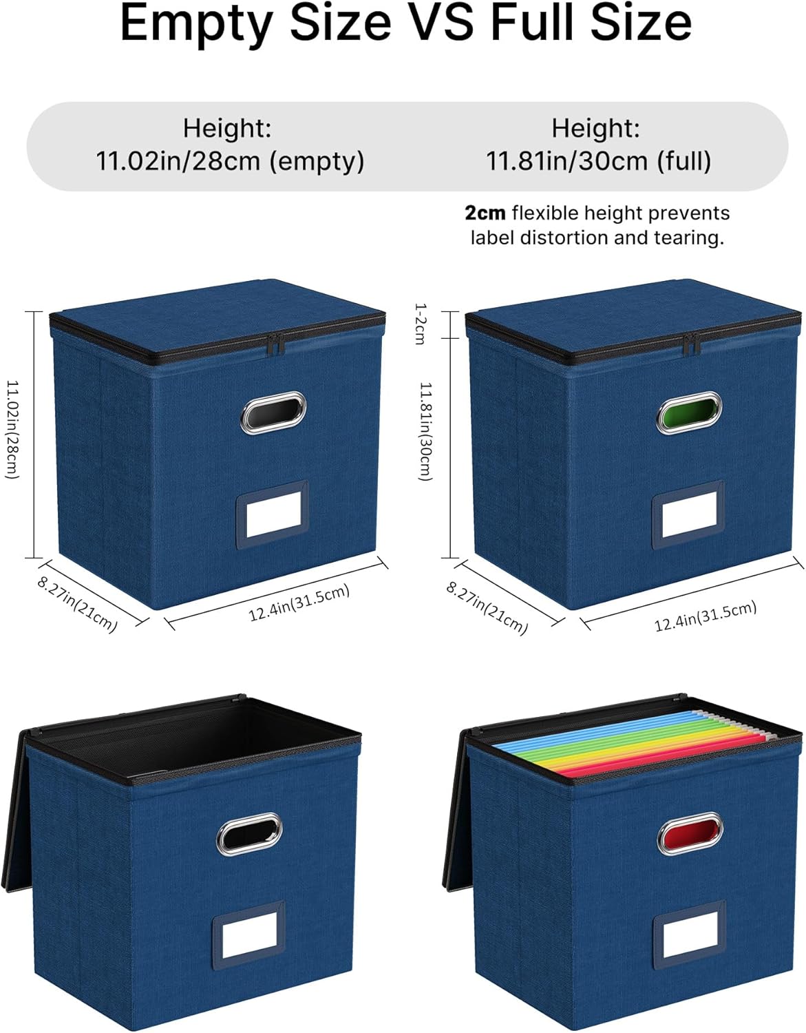 Oterri 2 Pack File Organizer Boxes with Lids, File Box with Mesh Pockets, Document Organizer Box for File Folders Letter Size, Zippers Filing Box for Home, Office, School (Green, Without Folders)