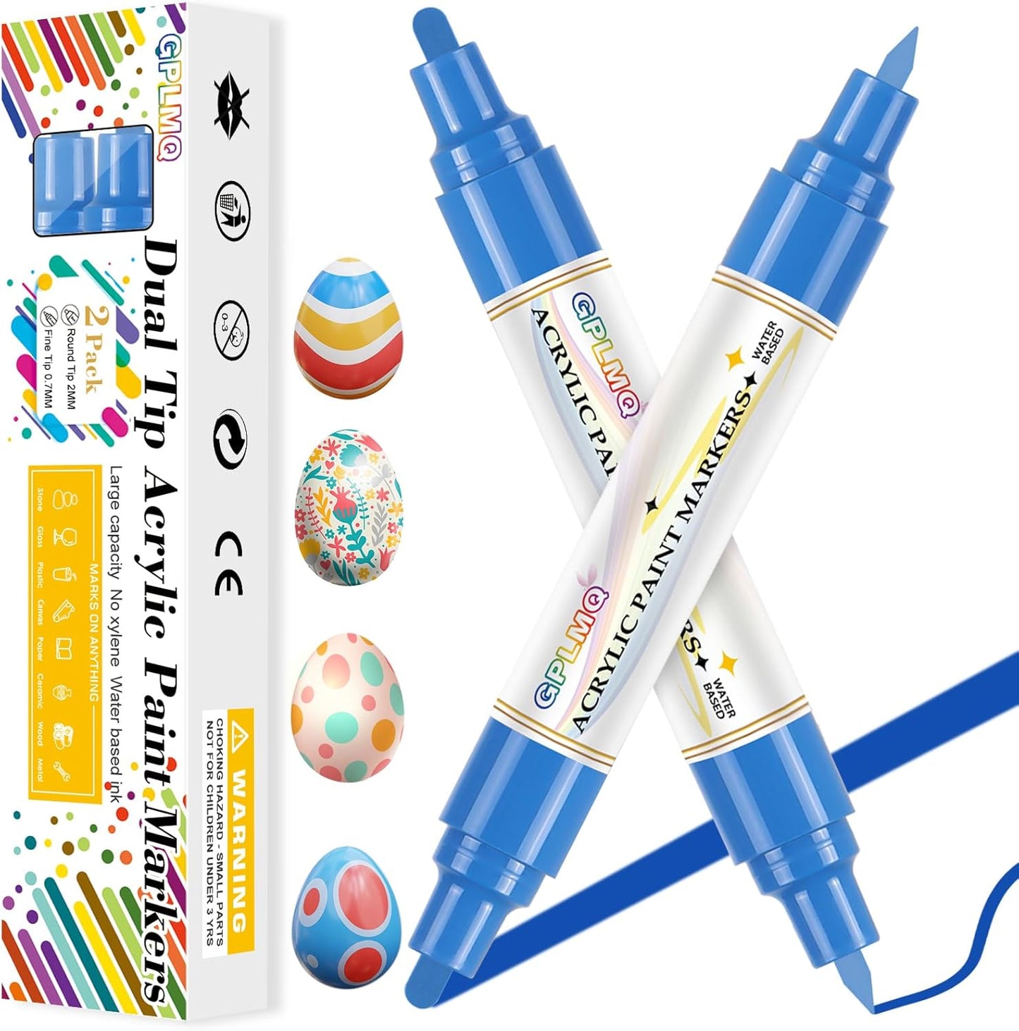 Paint Markers Paint Pens - 2 Pack Dual Tip Acrylic Permanent Marker (0.7mm & 3mm), Non-Toxic, Water-Based for Art Painting, Stone, Ceramic, Glass, Wood, Fabric, Metal, DIY Crafts (White)