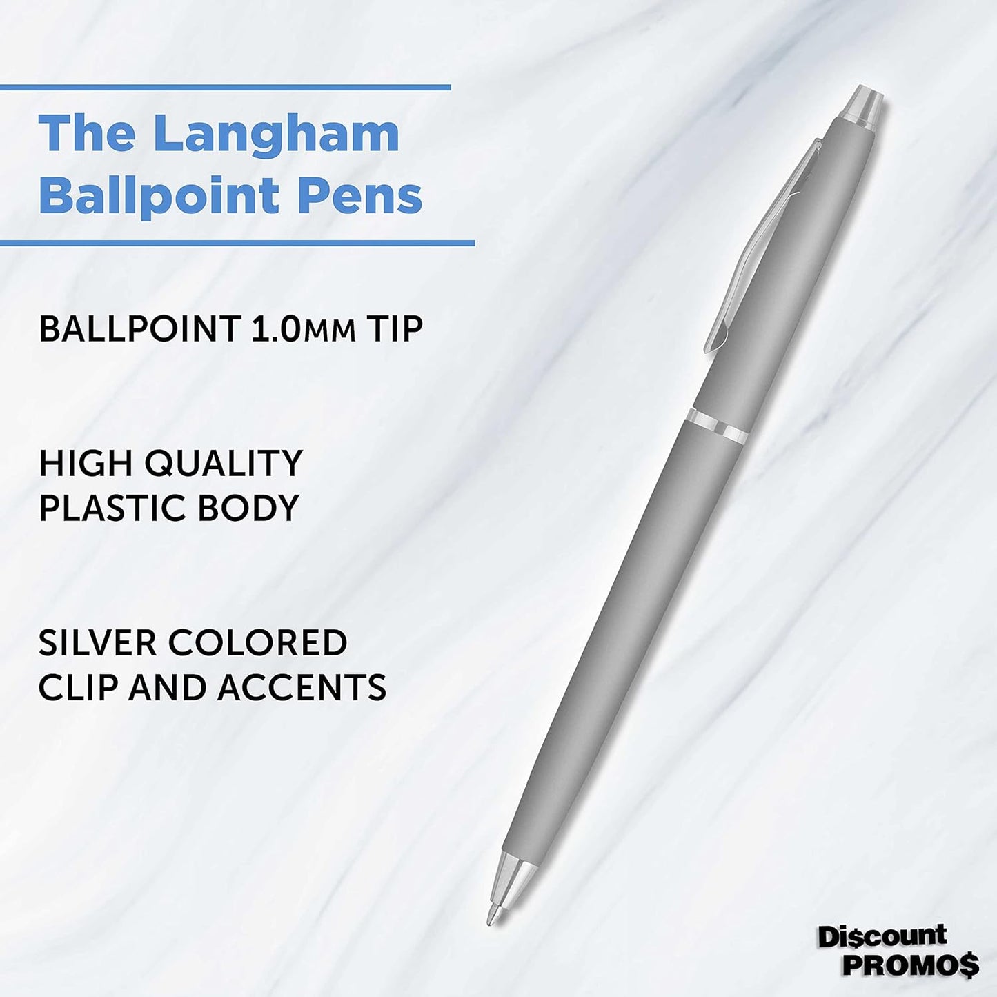 Personalized Langham Ballpoint Pens, Set of 10/50/100 by DISCOUNT PROMOS - Black Ink, Great for Office, Business, Tradeshows - Black