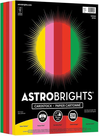 Astrobrights® Color Card Stock, Happy Assortment, Letter (8.5" x 11"), 65 Lb, Pack Of 250