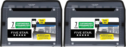 Five Star 7 Pocket Expanding File Organizer, Plastic Expandable File Folders with Customizable Tabs & Clear Cover, Holds 11" x 8-1/2", Zipper Closure, Black (72709)