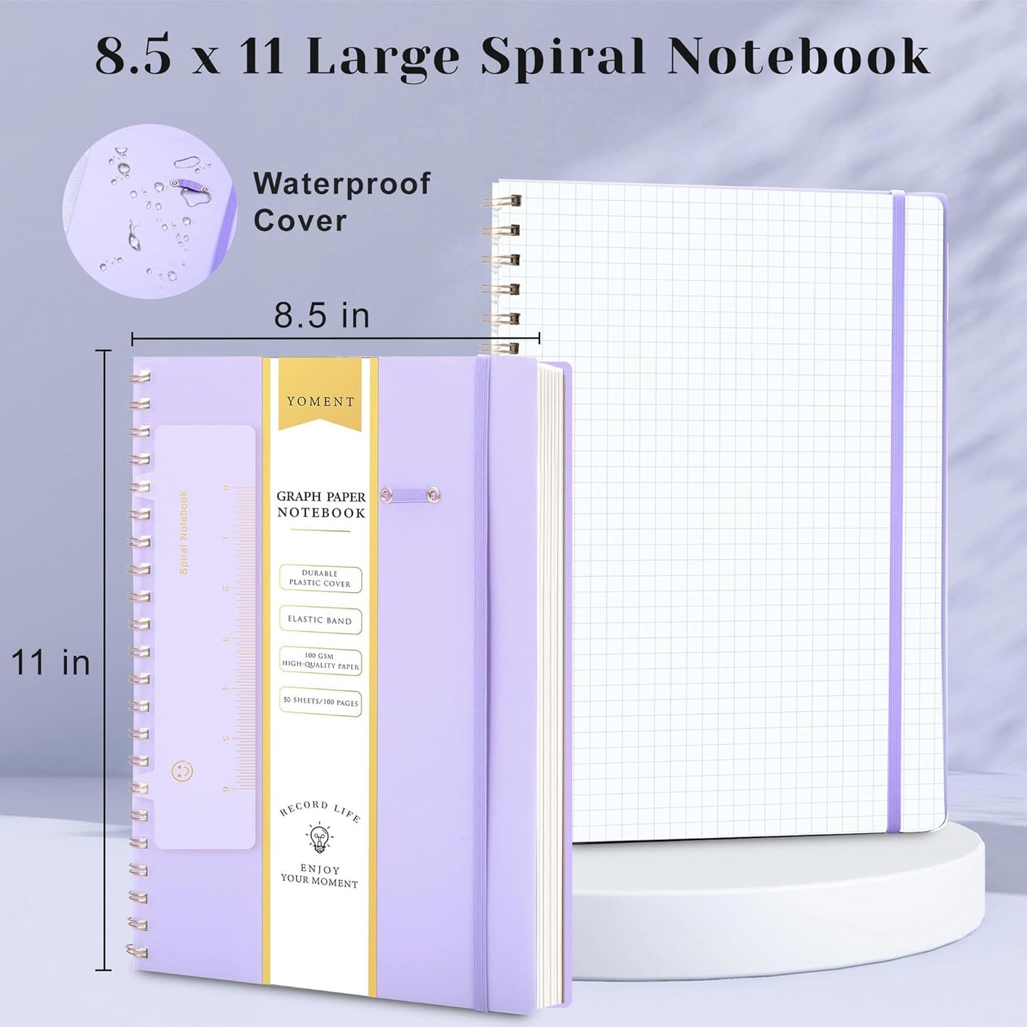 Yoment Graph Paper Spiral Notebook A5 Graphing Notebook 160 Pages Graph Paper Notebook Spiral Bound Waterproof Plastic Hardcover Spiral Journal 5x7 Grid Notebooks for Note Taking,Black