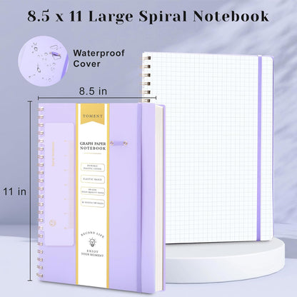 Yoment Graph Paper Spiral Notebook A5 Graphing Notebook 160 Pages Graph Paper Notebook Spiral Bound Waterproof Plastic Hardcover Spiral Journal 5x7 Grid Notebooks for Note Taking,Black