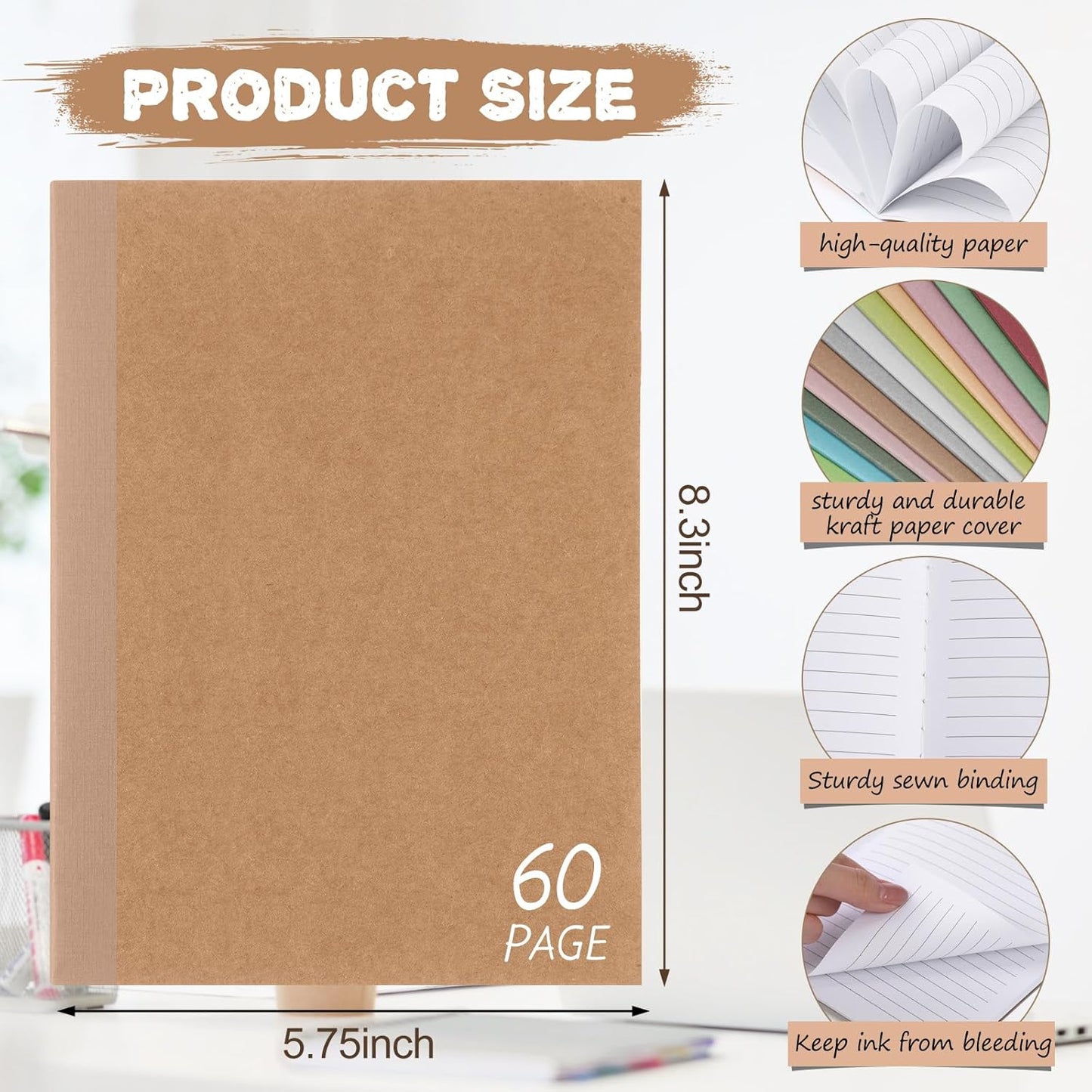 Harloon A5 Composition Notebook Journals 8 x 5.75 in College Ruled Kraft Notebooks with Rainbow Spines Small Lined Composition Book for Office Home(Bright Color,24 Pcs)