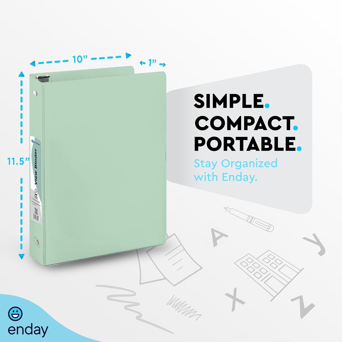 Enday 1.5 Inch Binder, Green - 1.5 Inch 3 Ring Binder, Round Ring Pastel with Clear View Cover for Letter Size 8.5 x 11'' Paper & 2 Inside Pockets, Ideal for School Supplies, Office, and Home