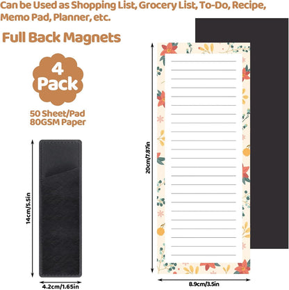 Thboxes 4 Pack Magnetic Note Pad for Fridge with Pen Holder, Totally 200 Sheets Grocery List Magnet Pad for Refrigerator Magnetic Shopping List Pad（Fruit Design）