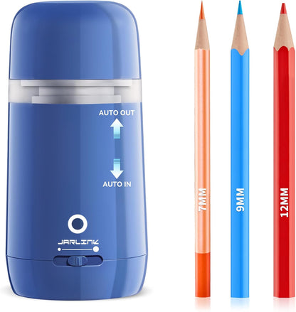 JARLINK Automatic Electric Pencil Sharpener - Hands-Free Operation, 3 Sharpness Modes, 3-Second Sharpening, Rechargeable & Portable for 7-12mm Pencils, Ideal for Classroom and Home Use (Black)