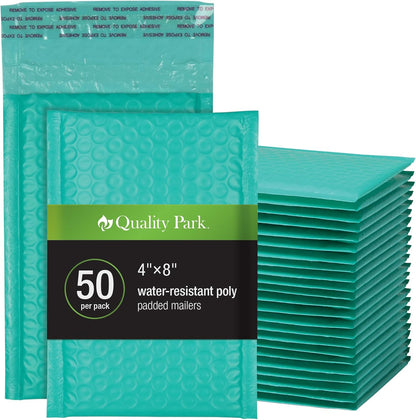 Quality Park Bubble Mailers, 6 x 9 Inch, White Poly Mailers, Padded Envelopes, Shipping Envelopes, Water Resistant, Self Seal, 50 Per Box (QUA85856), Plastic