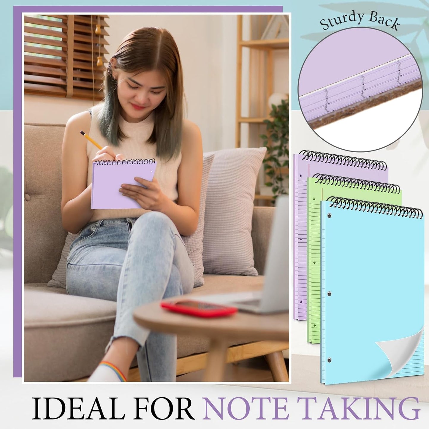 MotiMind 10 Pack 8.5" x 11" Top Spiral Notebook with 3 Hole Punched Morandi Colors Legal Pads College Ruled Notepad 50 Sheets Hard Cardboard Paper Wirebound Notepad for Office School Business