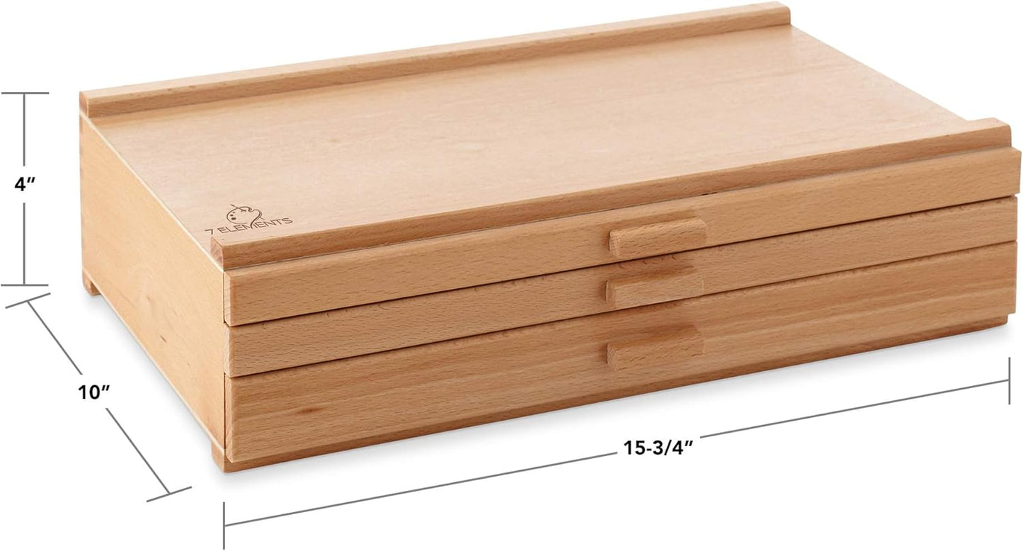 7 Elements 4 Drawer Wooden Artist Storage Supply Box for Pastels, Pencils, Pens, Markers, Brushes and Tools