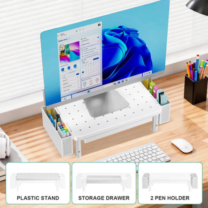 WALI Computer Monitor Stand for Desk, Adjustable Laptop Riser, Desk Monitor Stand Underneath Storage for Office, Home, School Supplies (STT003), 1 Pack, Black