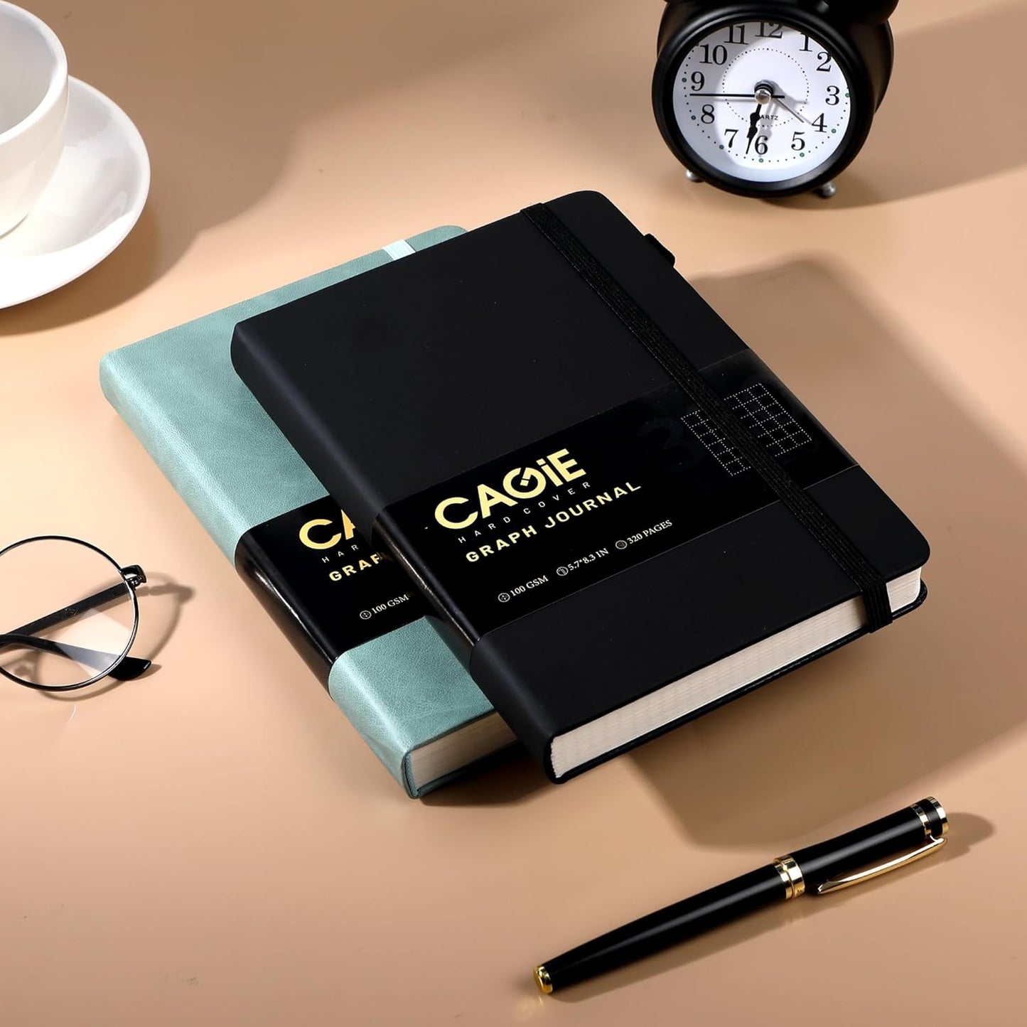 CAGIE Bullet Dotted Journal Notebook 320 Pages 100 GSM Paper Hardcover A5 Dot Grid Notebook Leather Journals for Writing Women Men Work Journaling, Green