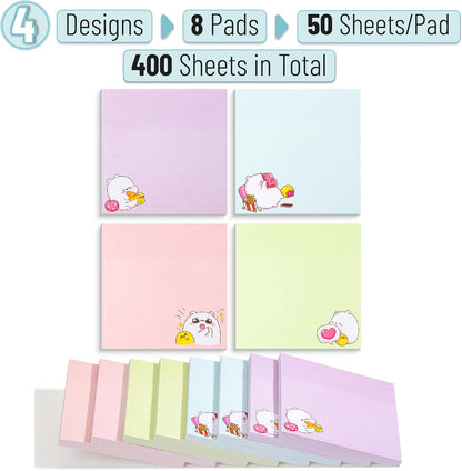Mr. Pen- Aesthetic Sticky Notes, 3"x3", 8 Pads, 400 Sheets, 4 Designs, Cute Bear Sticky Notes, Self-Stick Note Pads Aesthetic, Perfect for Office, School, Home, Study & Organization