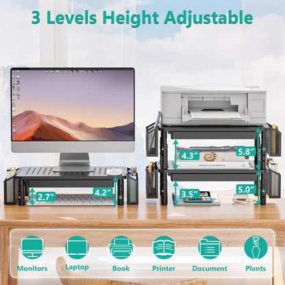 WALI Computer Monitor Stand for Desk, Adjustable Laptop Riser, Desk Monitor Stand Underneath Storage for Office, School Supplies (PTT001-B), 1 Pack, Black